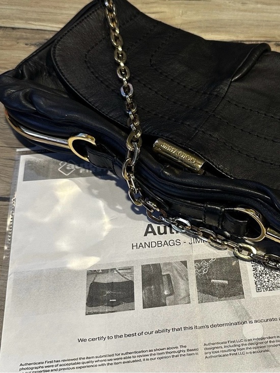 Jimmy Choo Handbags - Jimmy Choo Black Leather Chain Shoulder Bag Gold Hardware with COA